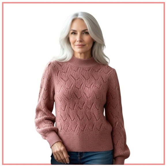 Heartloom Women's Pointelle Balloon Sleeve Pullover Sweater. Blush/Pink. Small - Picture 9 of 11